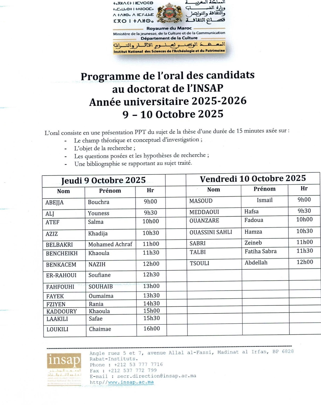 Programme Doctorat Orale