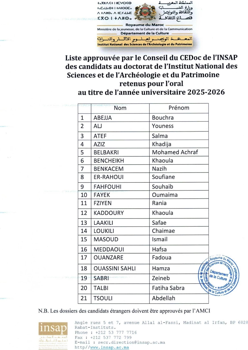 Liste pour l'orale